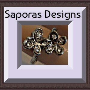 Size 6.5 Vintage Theme Silver Tone Butterfly Design Ring With Clear Crystals